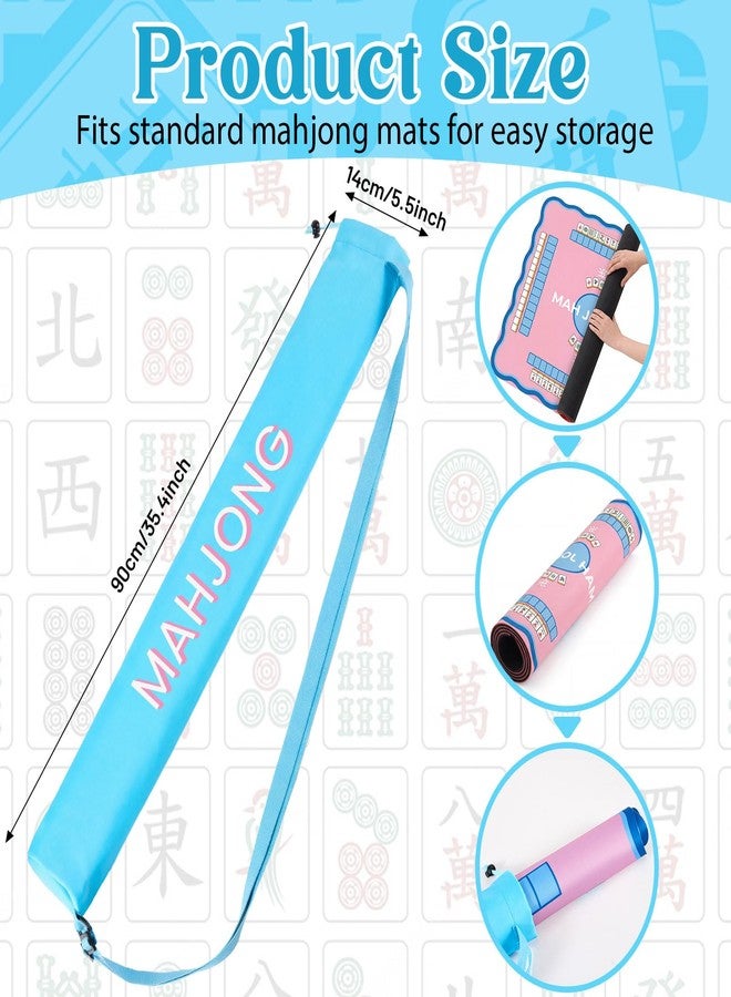 Sunnymove 35 Inch Long Mahjong Mat Bag Cute Double Strapped Soft Polyester Drawstring Mahjong Holder Lightweight Waterproof Outdoor Carrying Bag for Board Games Travel Storage Mat Not Included (Blue) - Image 5
